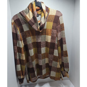 N Touch Women's Long Sleeve Blouse With Cowl Neck Small Warm Tones